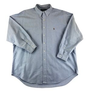 Ralph Lauren Yarmouth Cotton Oxford Shirt Men 17 1/2 x 34 (XL)‎ Blue Flesh Pony
